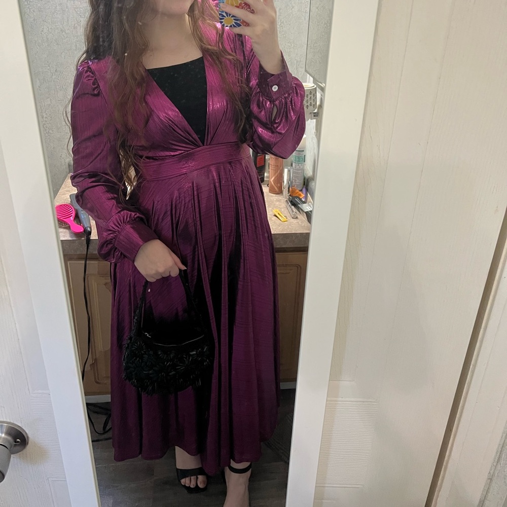 SHEIN Metallic Magenta Long Sleeve Dress